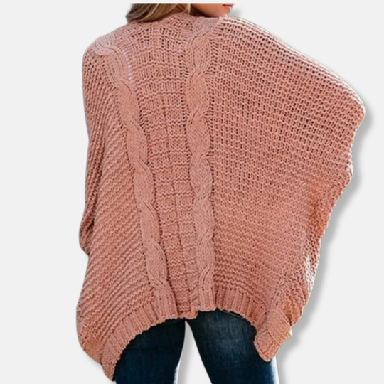 EB | Woll Übergroßer Cardigan Gerippter Offener Fronttaschen Cardigan