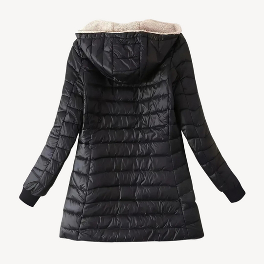 EB | Damen Kapuzen-Puffermantel mit Sherpa-Futter
