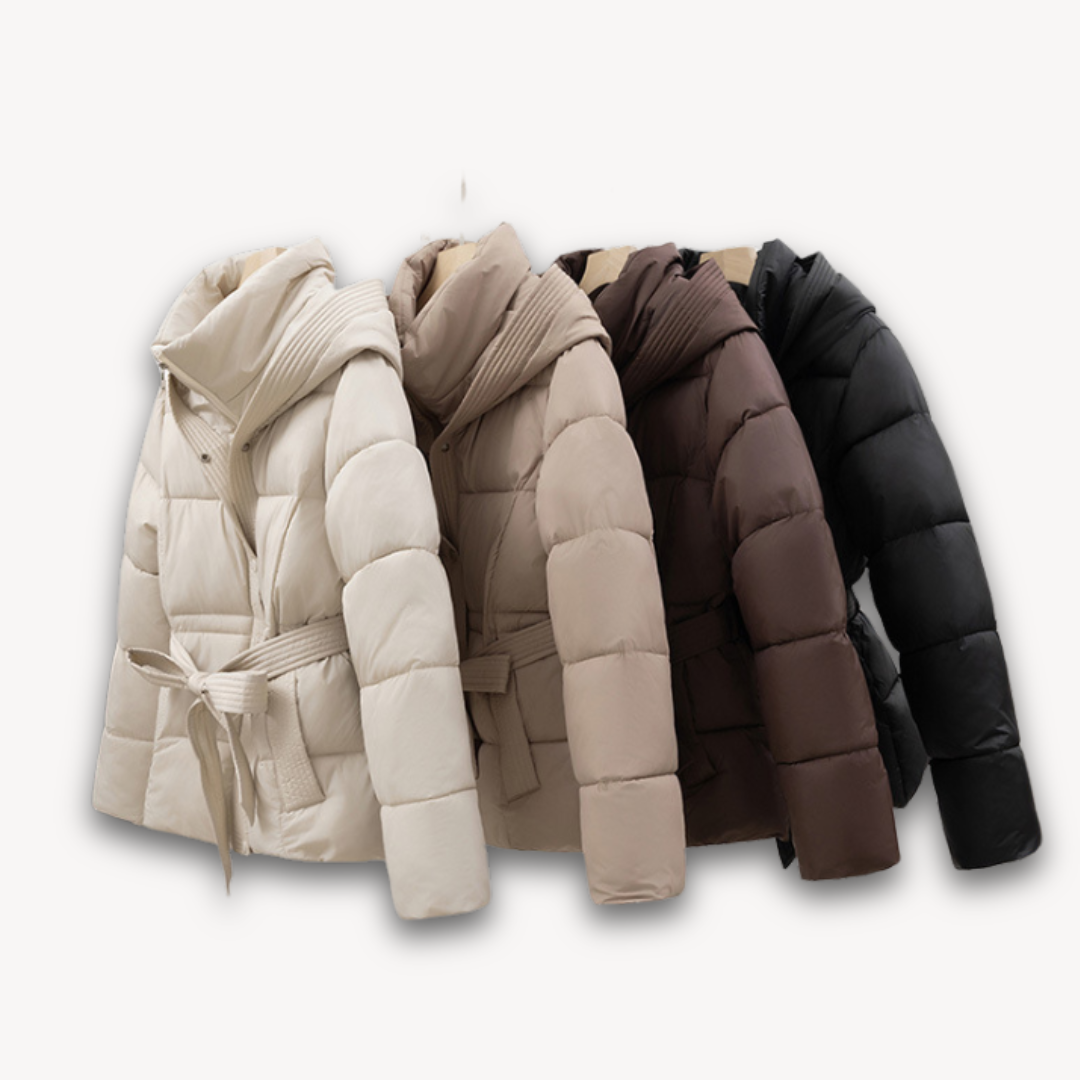 EB | Damen Pufferjacke mit Kapuze und Gürtel