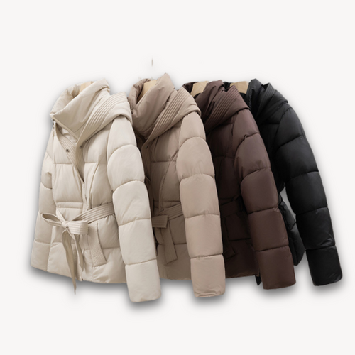 EB | Damen Pufferjacke mit Kapuze und Gürtel