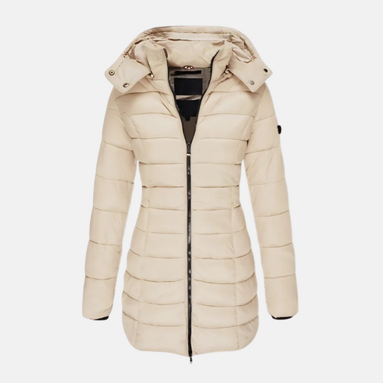 EB | Pufferjacke Slim Fit Mittellang mit Kapuze Gerippte Bündchen