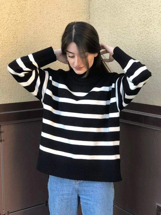 EB | Wunderschöner Pullover mit Breiten Streifen und Stehkragen