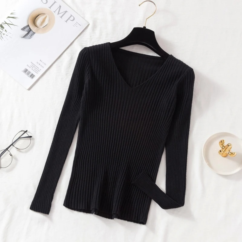 EB | Pullover - Slim-Fit Rippstrick V-Ausschnitt Pullover