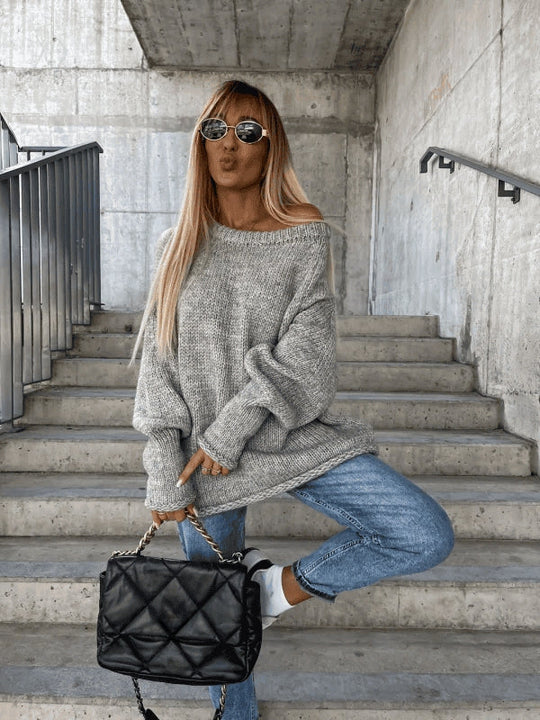 EB | Locker Gestrickter Damenpullover mit Schulterfreies Design