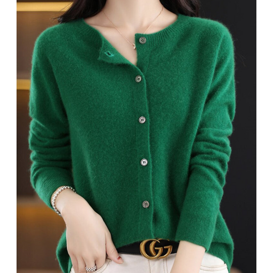 EB | Merinowolle Damen O-Ausschnitt gestrickte Strickjacke Pullover