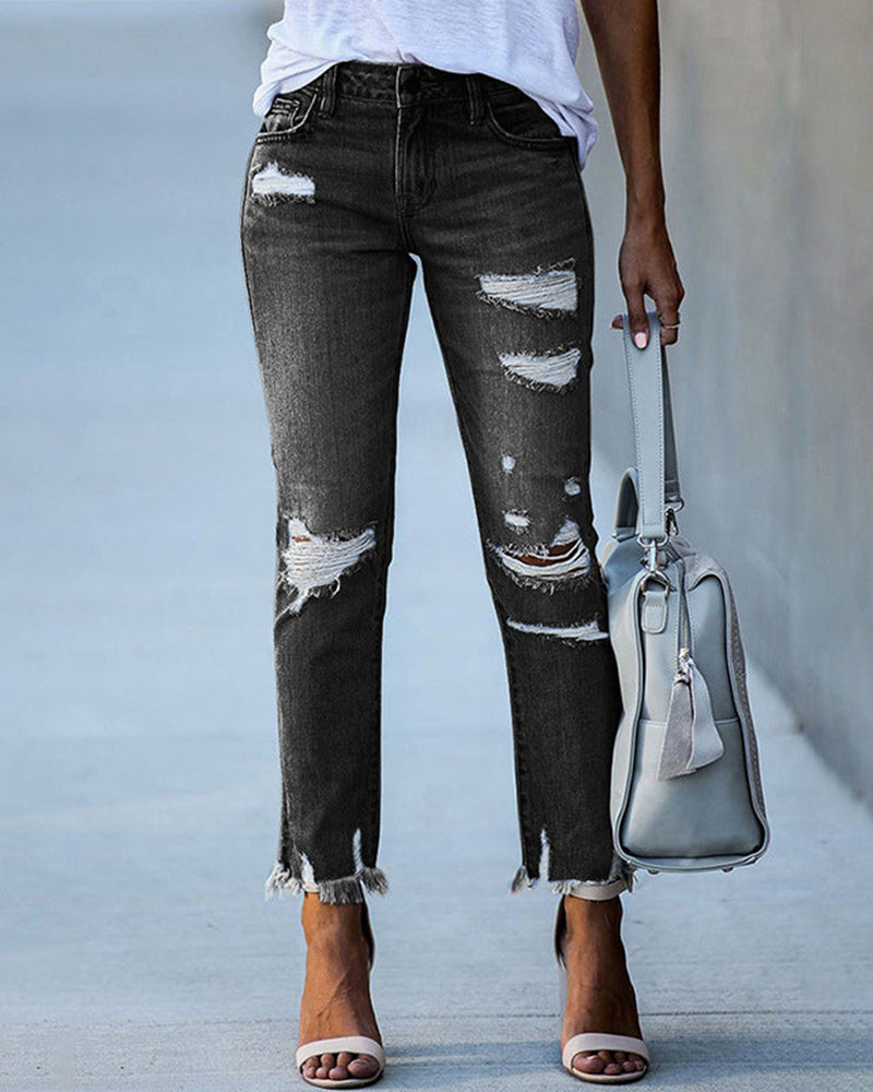 EB | Damen Schicke Zerfledderte Jeans Denim