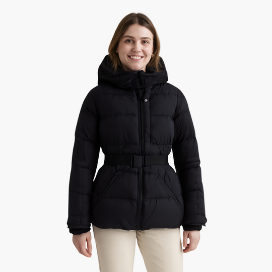 EB | Steppjacke mit Gürtel und Kapuze - Elegante, Wasserabweisende Winterjacke für Alltag und Outdoor