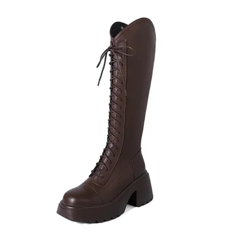 EB | Hohe Stiefel Damenstiefel mit Schnürung und Robuster Ferse
