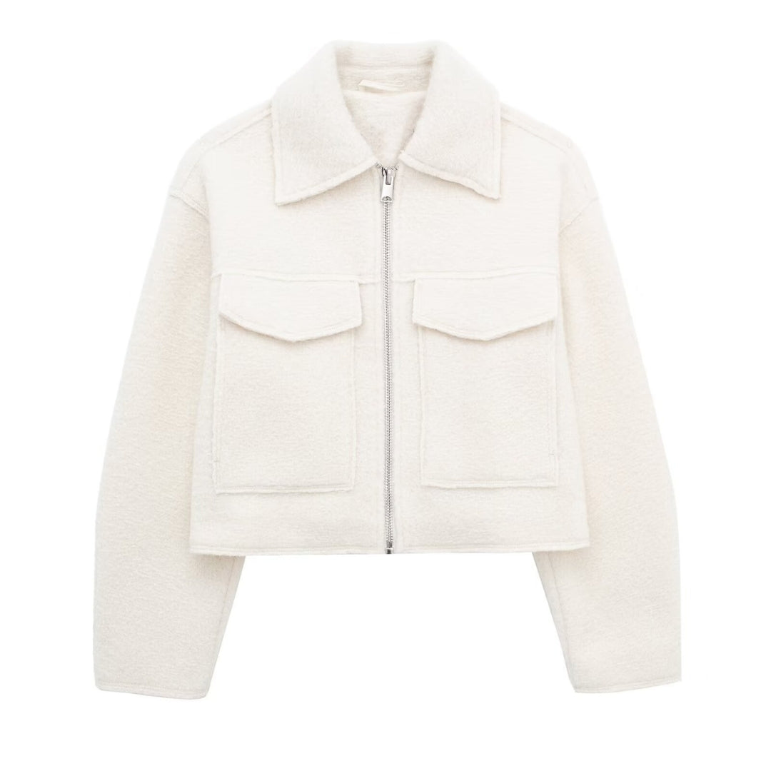 EB | Kurze Wolljacke Scharfer Kragen Strukturiert und Warm