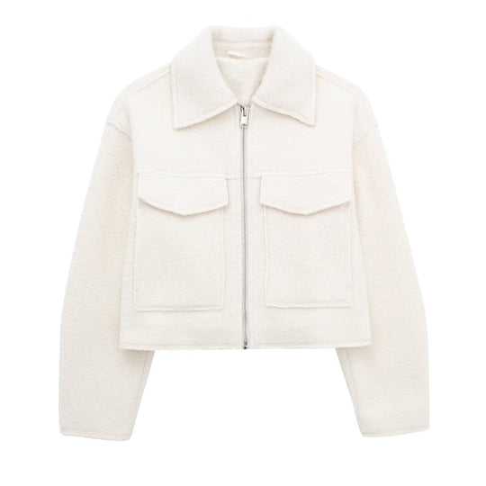 EB | Kurze Wolljacke Scharfer Kragen Strukturiert und Warm