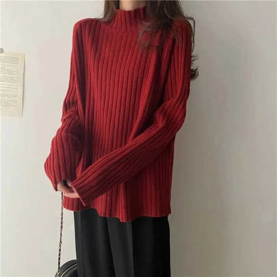 EB | Pullover mit hohem Kragen für Frauen Lang