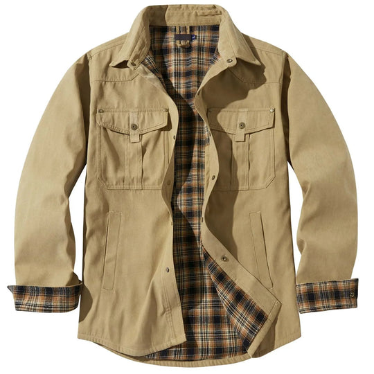 EB | Plus Size Flanell Herrenjacke mit Karomuster und Abnehmbarer Kapuze