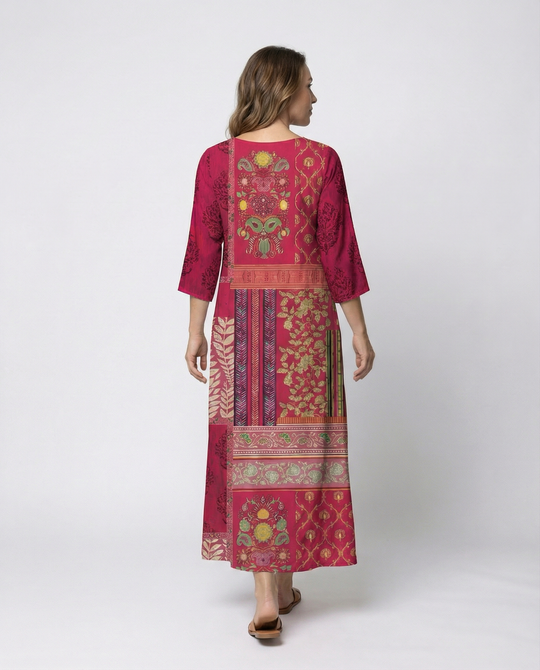 Damen Boho-Kaftan-Kleid mit Fließendem Stoff & Beinschlitz | EB