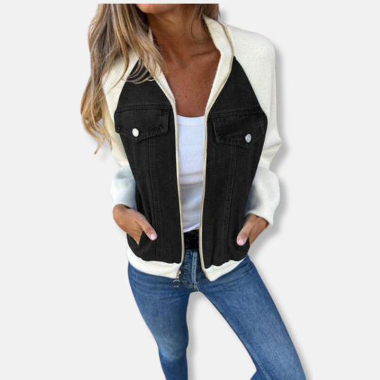 EB | Bomberjacke Wollmischung Denim Details Reißverschluss Reguläre Passform