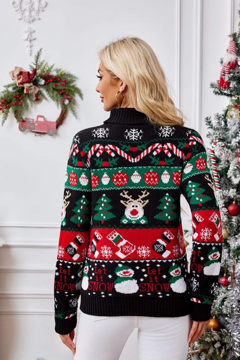 EB | Hoher Hals Weihnachten Schneemann Stickerei Pullover