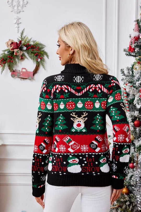 EB | Hoher Hals Weihnachten Schneemann Stickerei Pullover