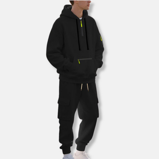 EB | Trainingsanzug Lässige Passform Halb Reißverschluss Kapuzenpullover Baumwollmix Cargo-Hose
