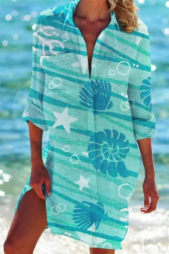EB - Lange Strandbluse mit Meeresmotiv
