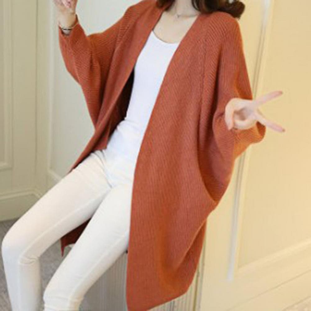 EB | Cardigan Lange Strickjacke Oversized Fit Offene Vorderseite Weich und Warm