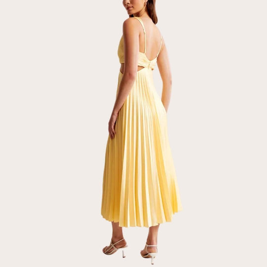 EB | Midi Kleid Ärmellos V-Ausschnitt Twist Front & Cut Out Detail Plissierter Rock