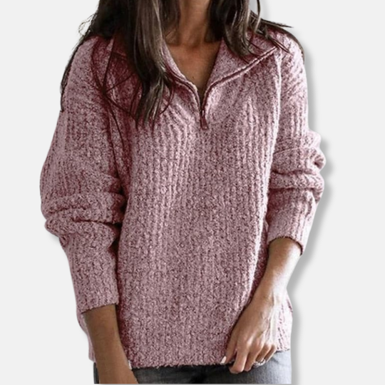 EB | Geripptes Halb-Reißverschluss-Kragenpullover Solider Lässiger Schnitt Pullover