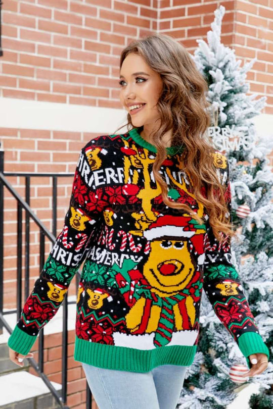 EB | Weihnachts Cartoon Rentier Strickpullover
