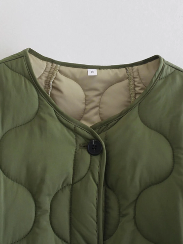 EB | Trendy Olivgrüner Übergroßer Gestepptes Jacke für einen Stilvollen Look Ideal für Herbst/Winter