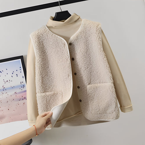 EB | Modische Plüschjacke mit Taschen für Damen