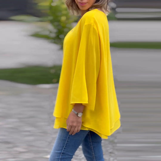 EB | Chiffon Reißverschluss Top mit V-Ausschnitt