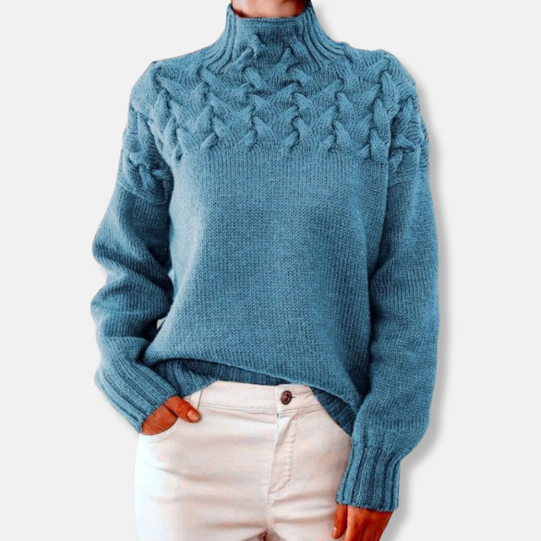 EB | Wolle Hoher Hals Pullover Kabelstrick Entspannt Passform Pullover