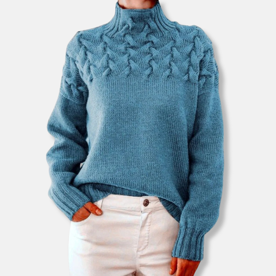 EB | Wolle Hoher Hals Pullover Kabelstrick Entspannt Passform Pullover