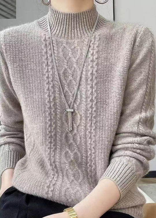 EB | Gemütlicher Hoher Kragen Zopfmuster Pullover Ideal für den Winter