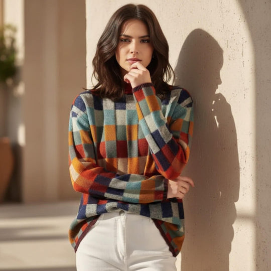 EB | Karierter Merinowol-Pullover