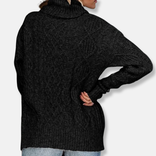 EB | Rollkragenpullover Kabelstrick Tunika-Längenpullover