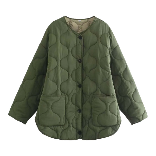 EB | Lässige Rundhals-Steppjacke mit Karomuster und großen Taschen Ideal für Herbst/Winter