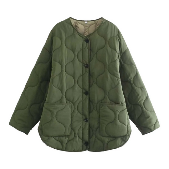 EB | Lässige Rundhals-Steppjacke mit Karomuster und großen Taschen Ideal für Herbst/Winter