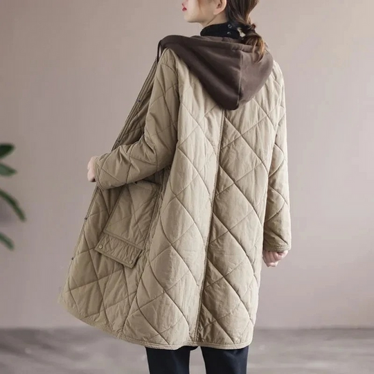 EB | Modern langer einfarbiger gepolsterter Mantel mit Knöpfen Ideal für Herbst/Winter