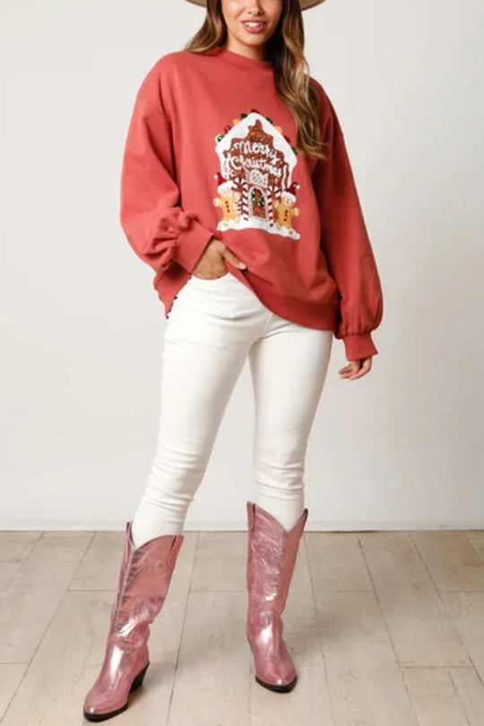 EB | Weihnachts Süßigkeitenhaus Pailletten Lässiger Lockere Pullover