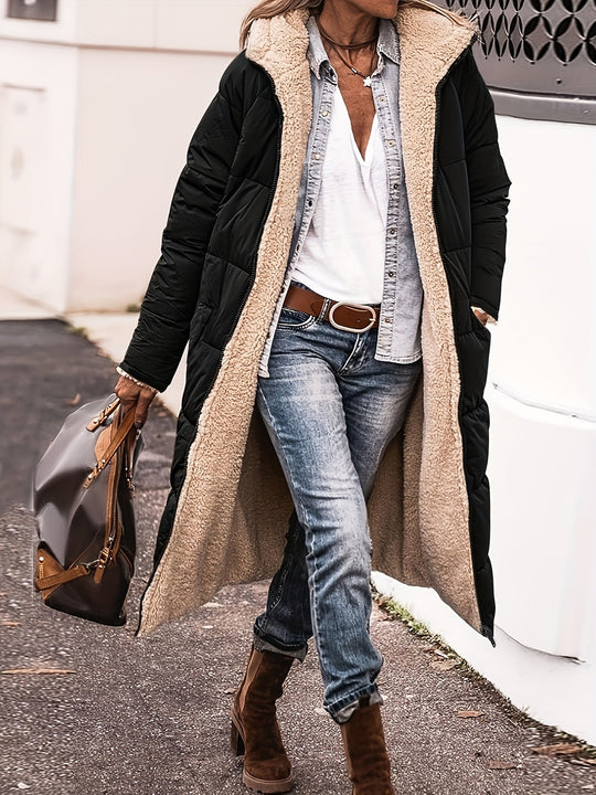 EB | Lang gesteppter Mantel mit Fleece-Futter für Frauen Ideal für den Winter