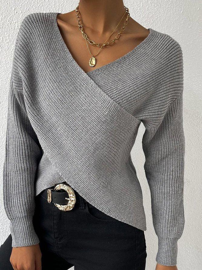 EB | Strickbluse mit Umschlag V-ausschnitt Elegant und Einfach