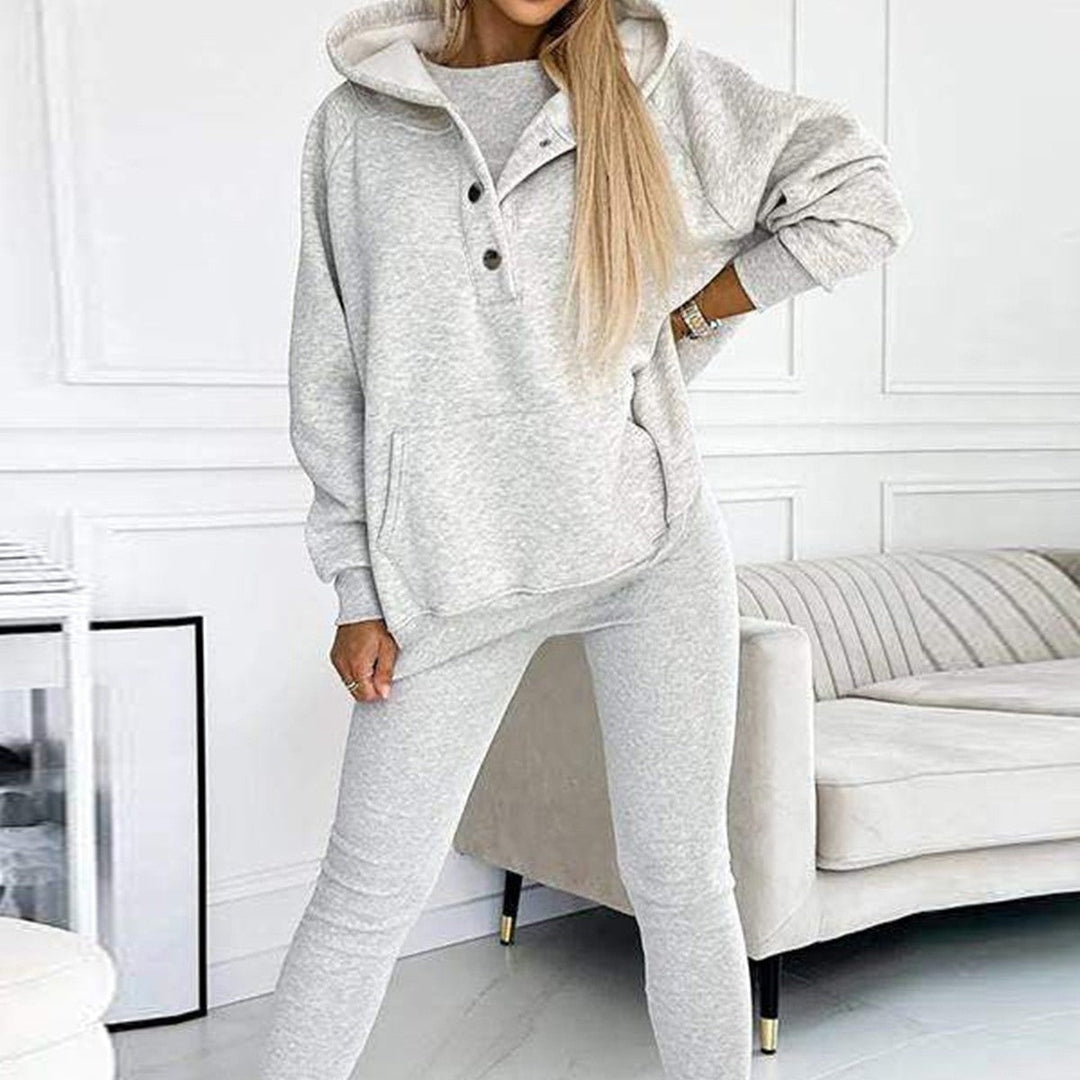 EB | 3-Teiliges Damen-Sportanzug mit Lockerem Kapuzenpullover und Slim-Hosen