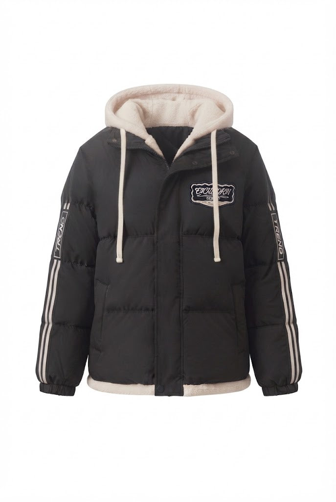 Damen nan sportive gesteppte Kapuzenjacke mit hochwertiger Teddy-Innenkonstruktion und sportiven Streifenärmeln EB