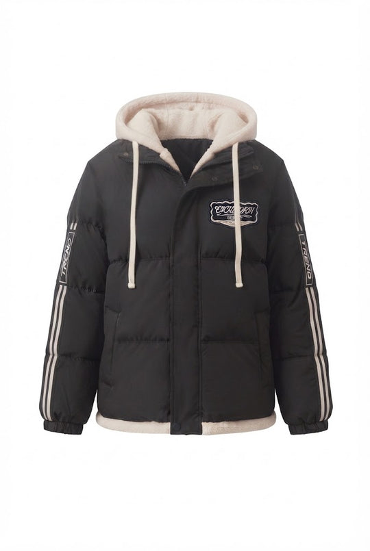 Damen nan sportive gesteppte Kapuzenjacke mit hochwertiger Teddy-Innenkonstruktion und sportiven Streifenärmeln EB