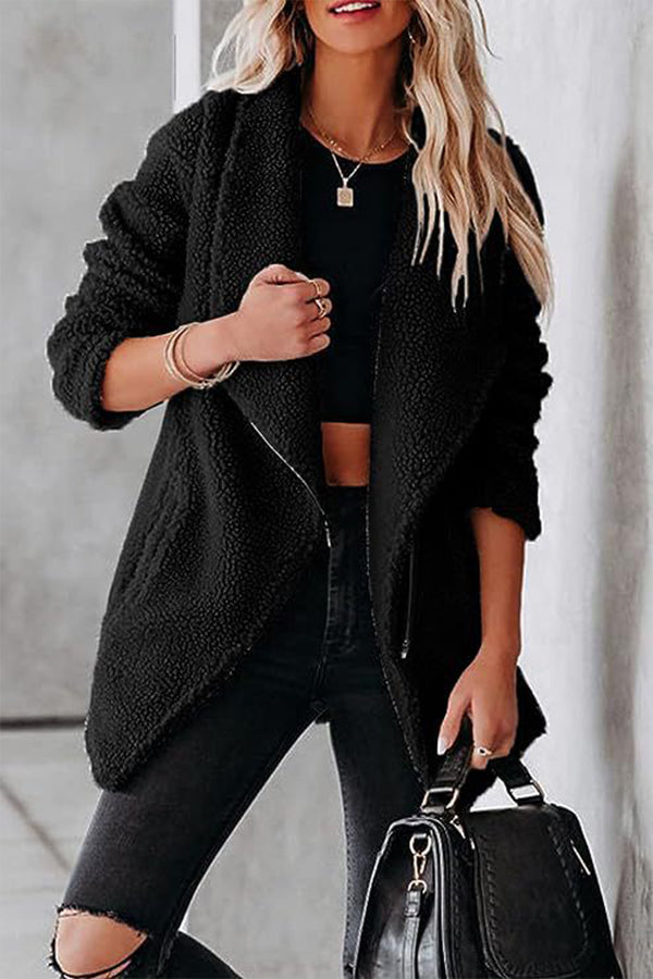 EB | lässige Lammlederjacke mit Reißverschlusstaschen und Kastenveloursjacke