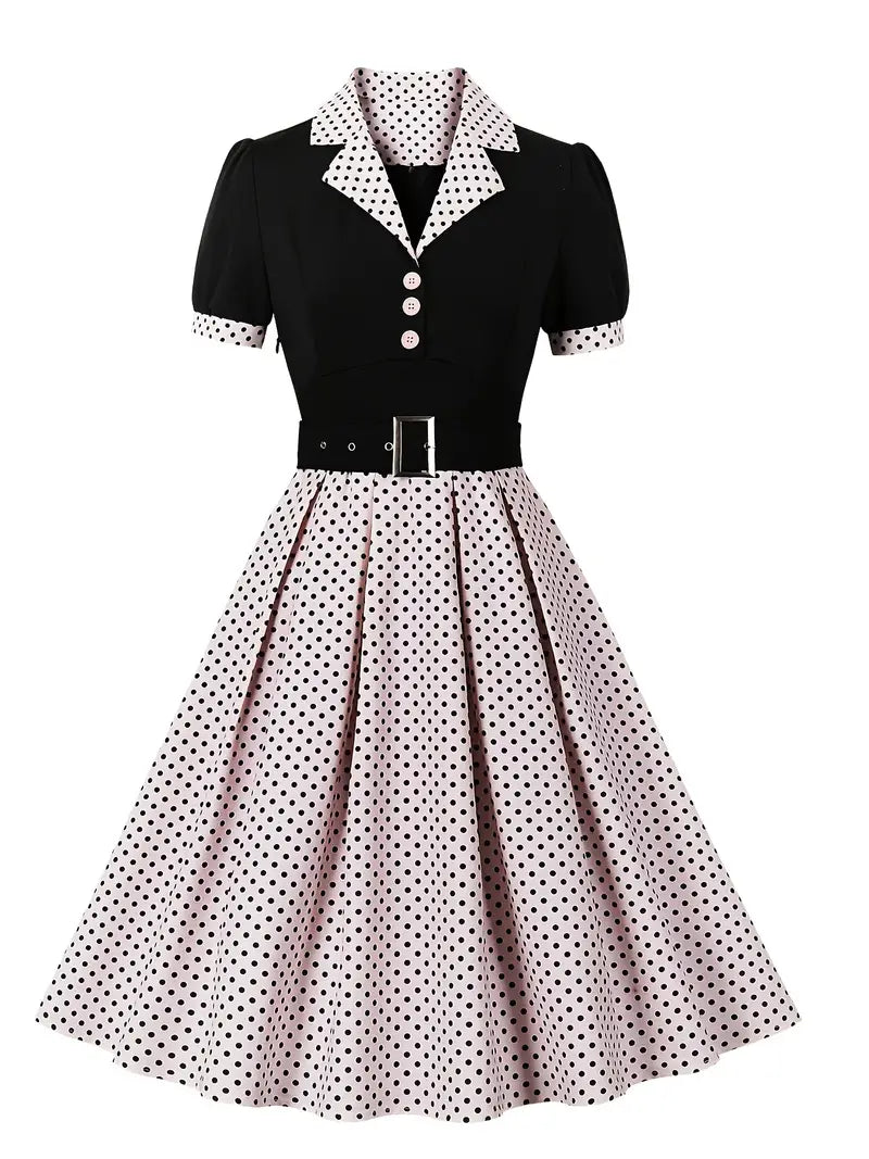 EB - Stilvolle Herbst Vintage Kleid mit Polka Dots für Frauen