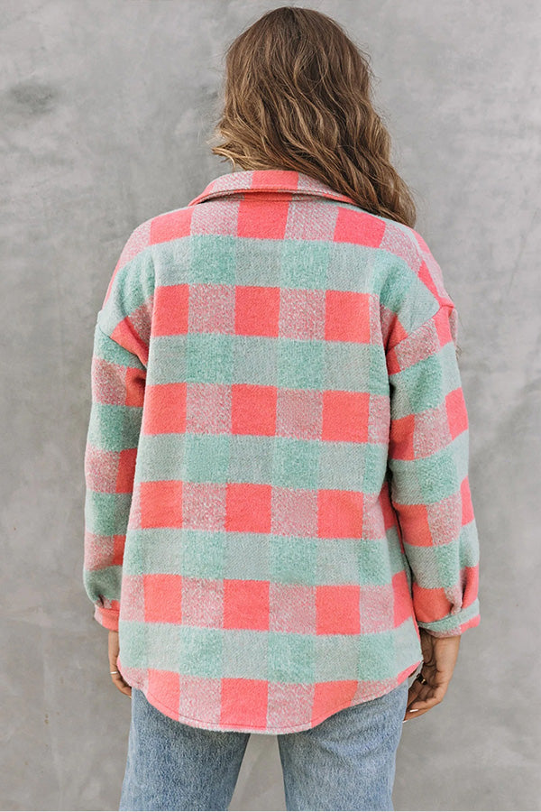 EB | Karo Farbblock Freizeit Übergroße Jacke