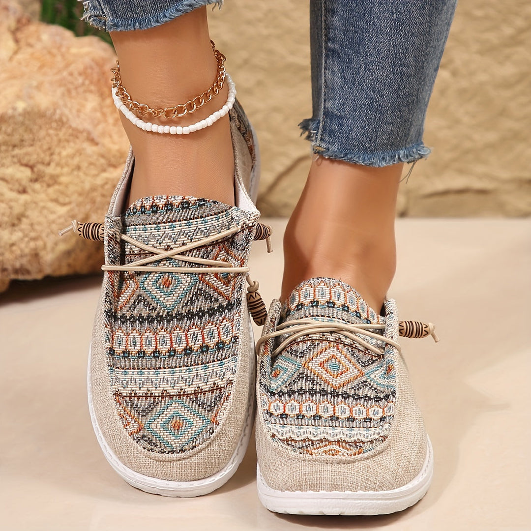 Emily Ethnischer Stil Bedruckte Leinenschuhe für Frauen EB