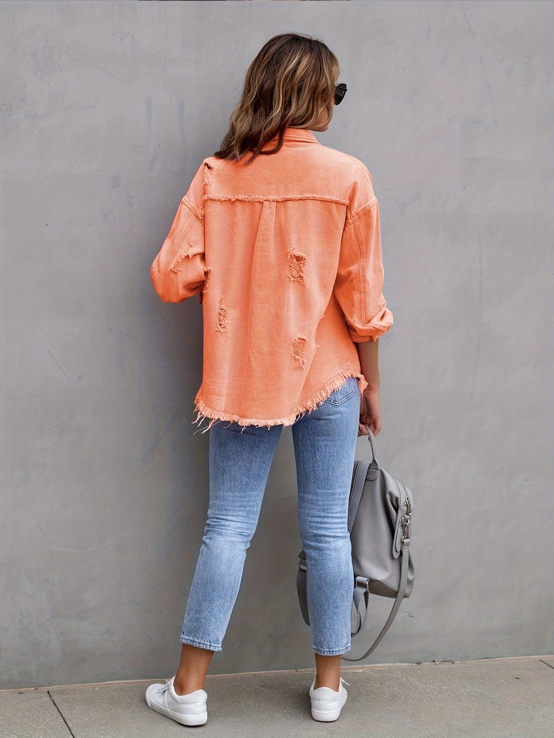 EB | Denimjacke Boho Nicht Dehnbar, Einfarbig, Knopfverschluss