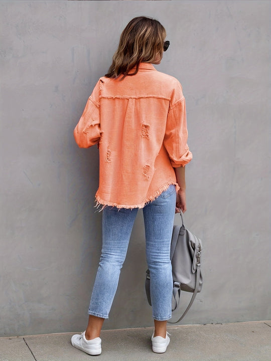 EB | Denimjacke Boho Nicht Dehnbar, Einfarbig, Knopfverschluss