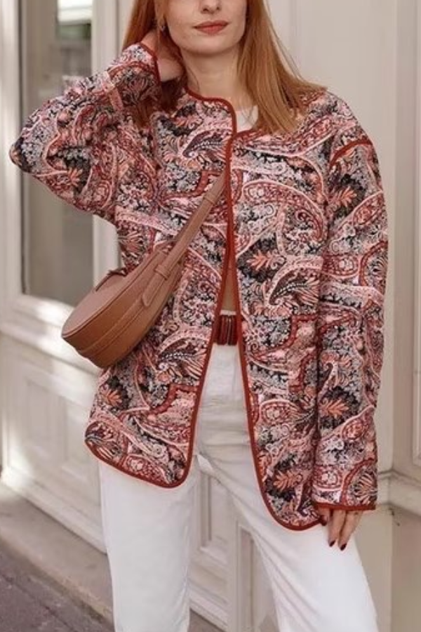 EB | Print Lockere V-Ausschnitt Cardigan Baumwolljacke